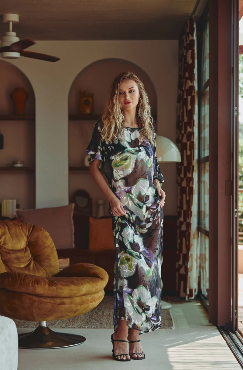 Robe longue en mousseline imprimée Cassiopée