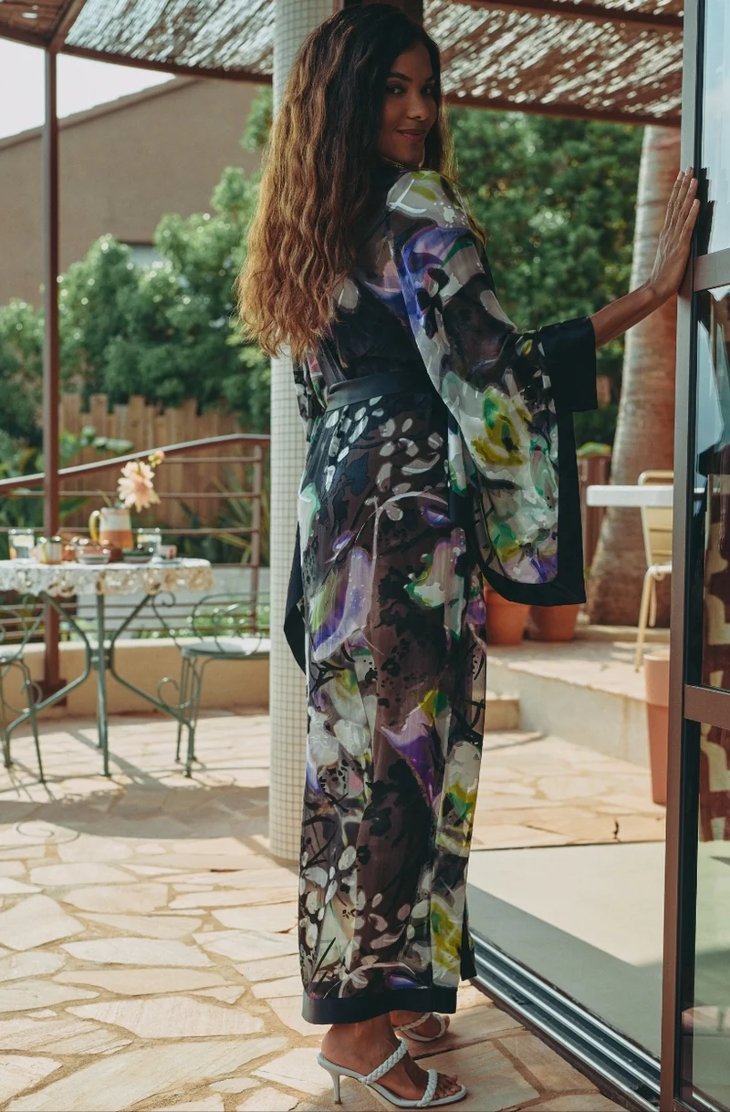 Kimono long en mousseline imprimée Cassiopée