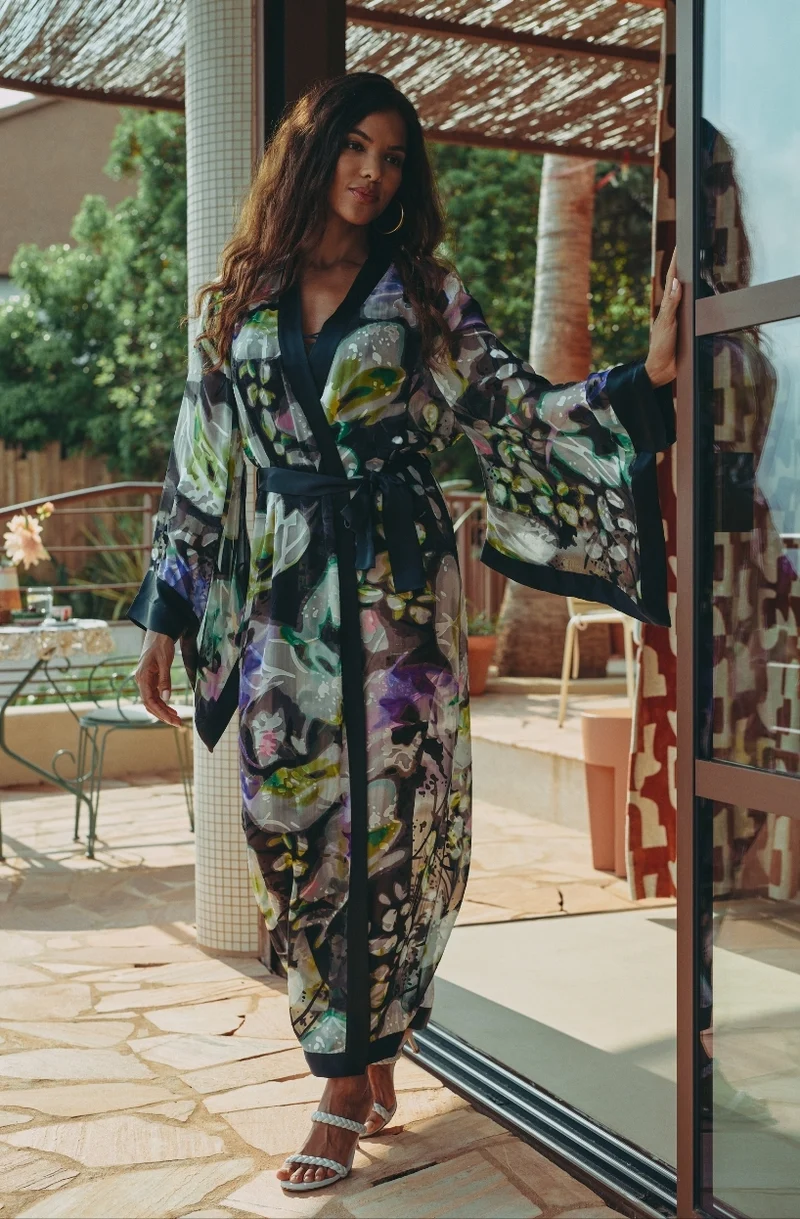 Kimono long en mousseline imprimée Cassiopée