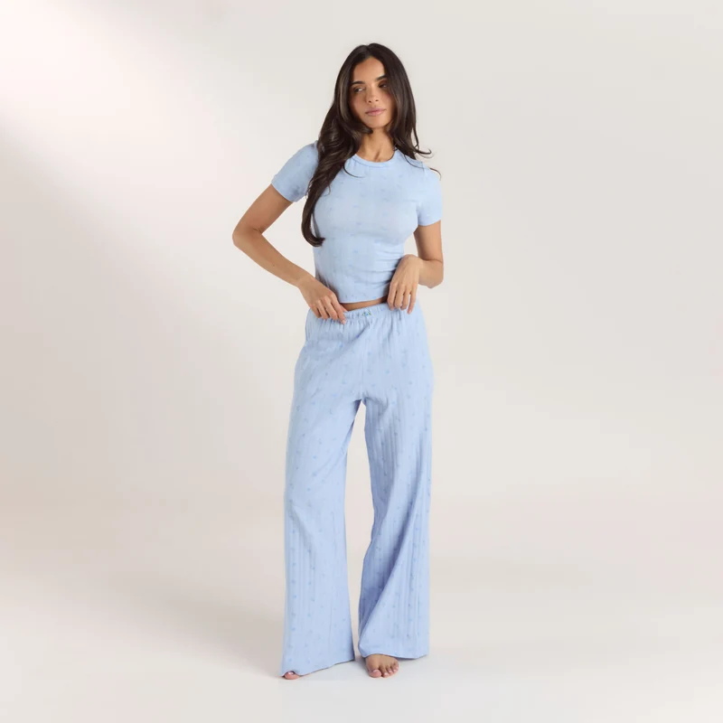 Pantalon de Pyjama en Pointelle - Bleu Floral