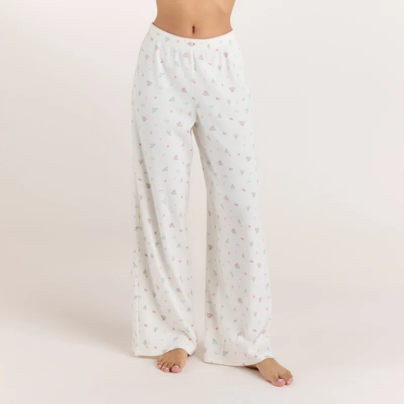 Pantalon de Pyjama Côtelé - Blanc Floral