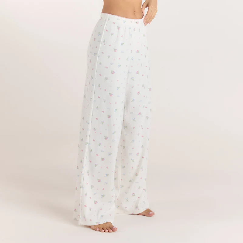 Pantalon de Pyjama Côtelé - Blanc Floral