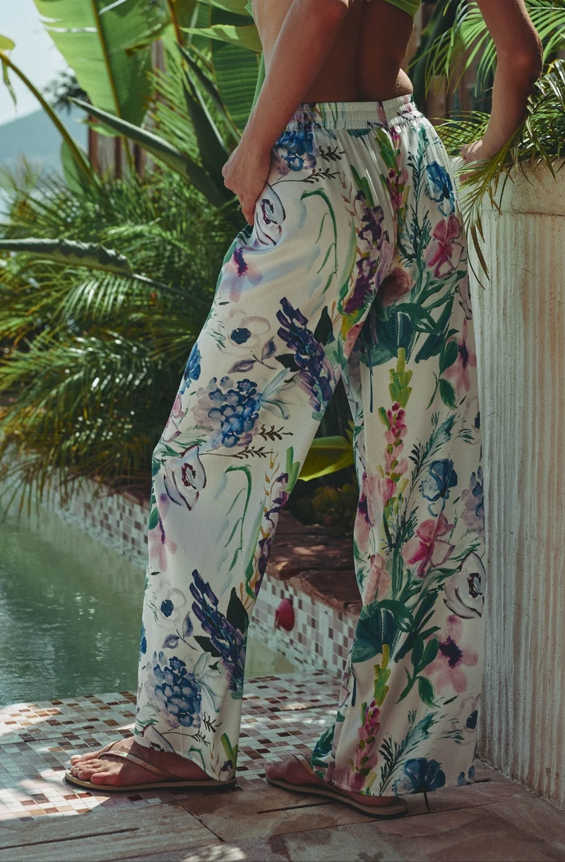 Pantalon Cléa en satin imprimé fleuri