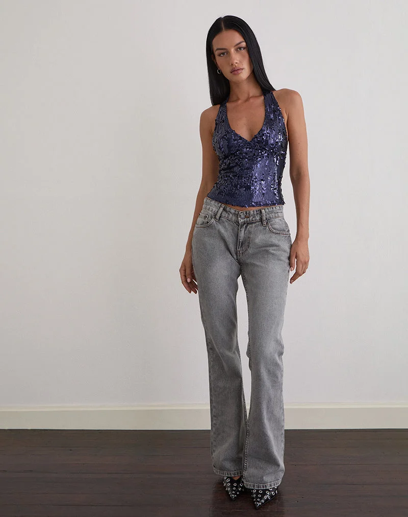 Cosio Halter Top in Mix Sequin Navy