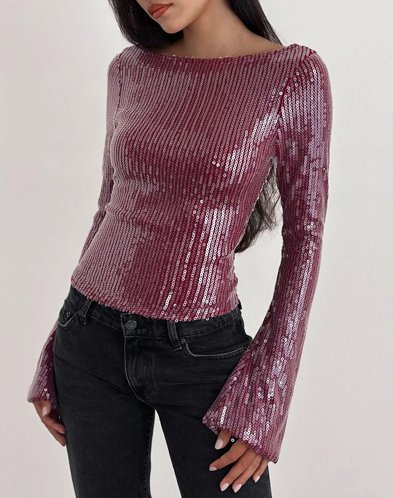 Haut à manches longues Jalwa en sequins marron