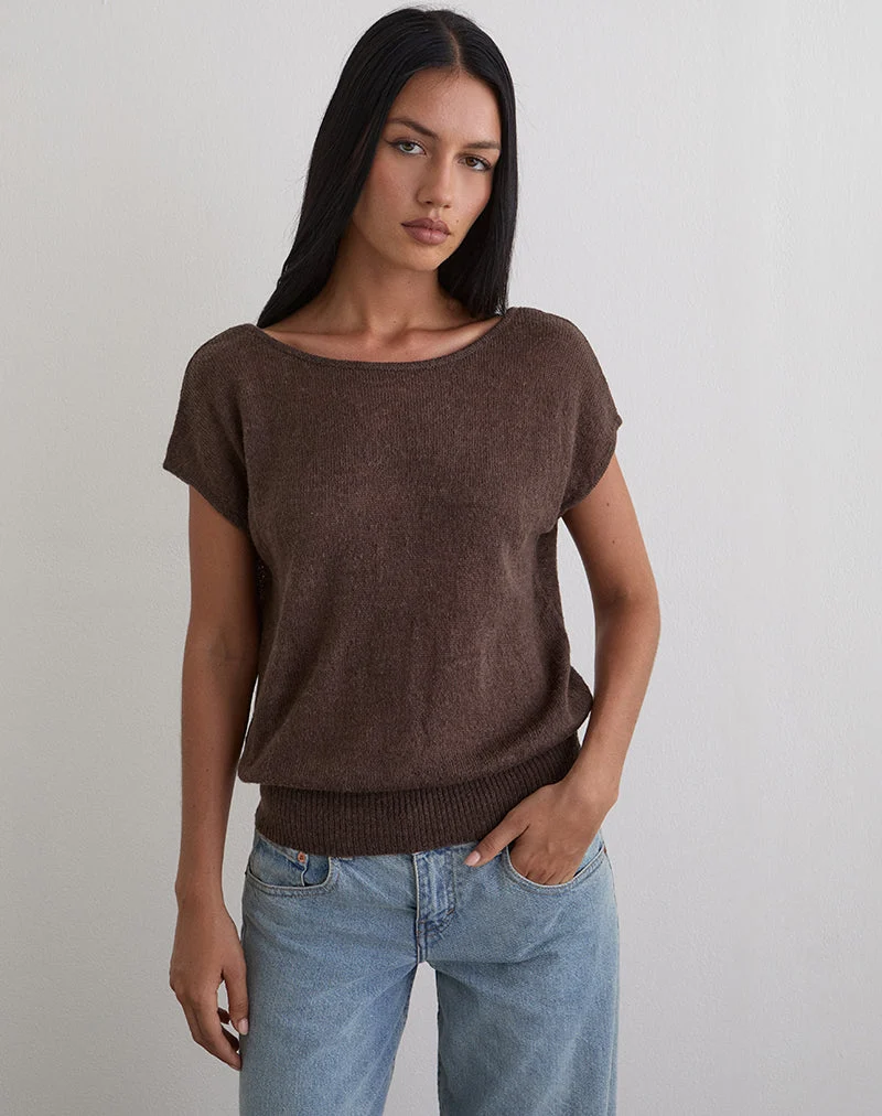 Haut à dos échancré Sinda en tricot chocolat foncé
