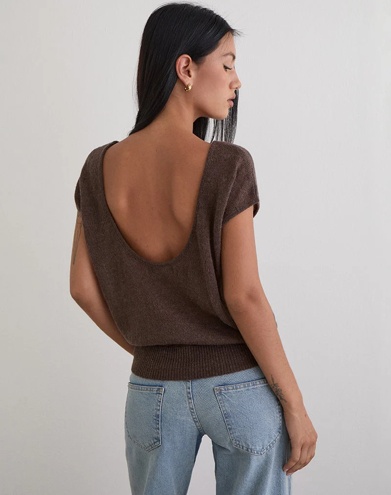 Haut à dos échancré Sinda en tricot chocolat foncé