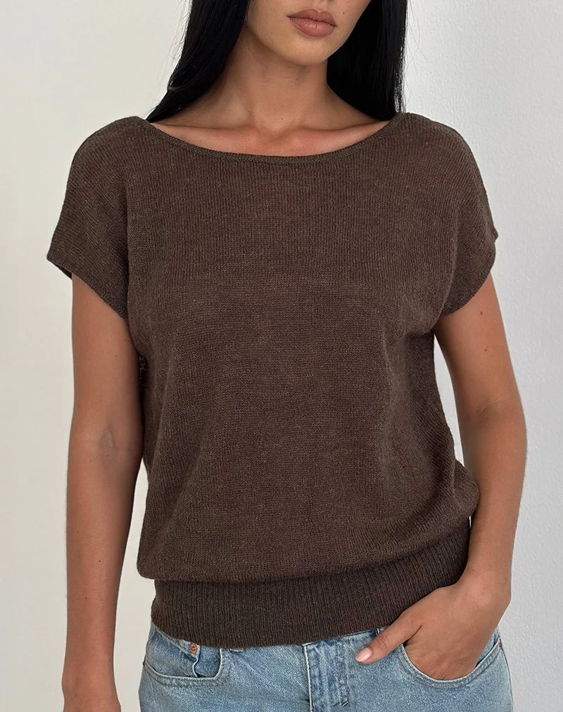 Haut à dos échancré Sinda en tricot chocolat foncé