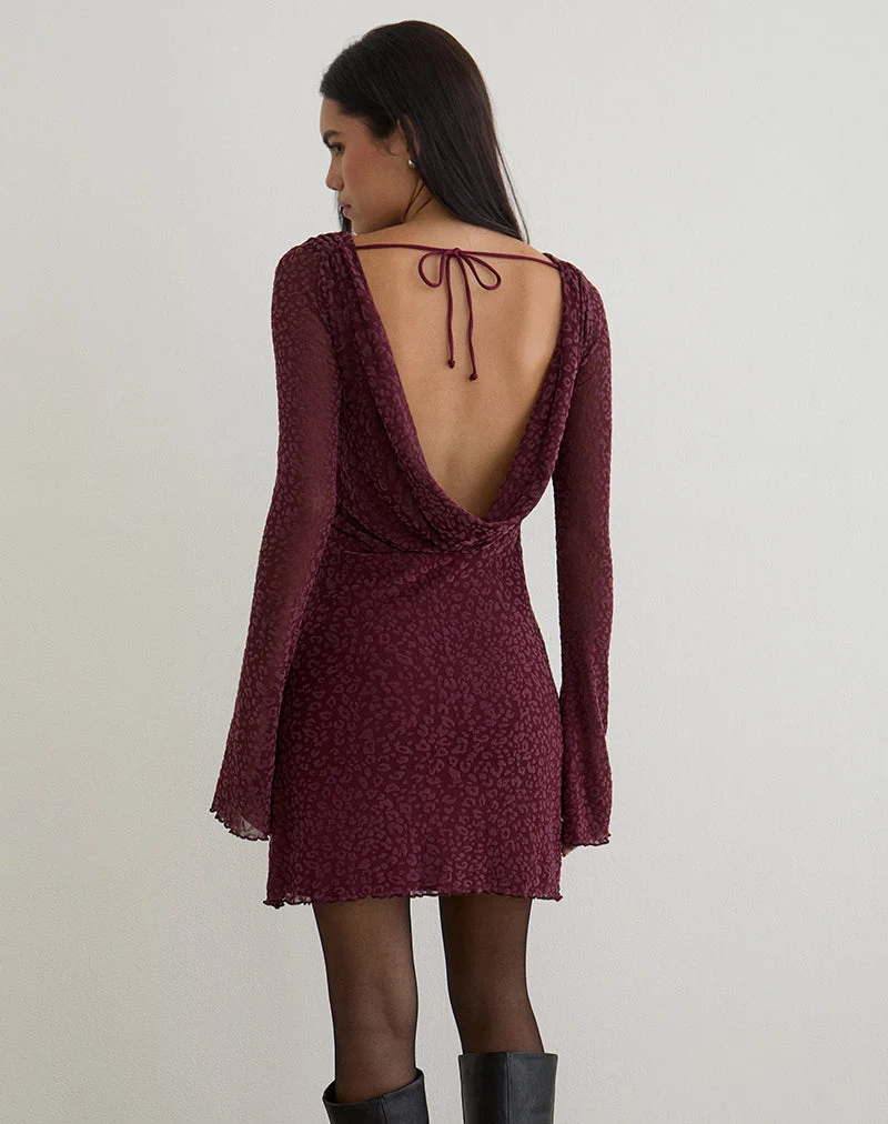 Mini robe à manches longues Dasa en Flock Mini Leopard Plum