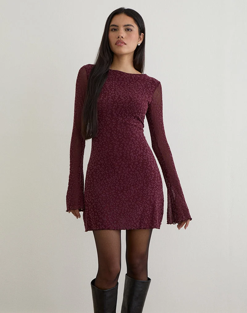 Mini robe à manches longues Dasa en Flock Mini Leopard Plum