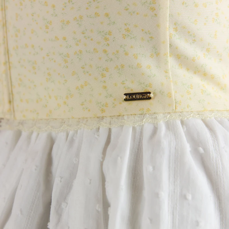 Top Corset avec Bordure en Dentelle - Jaune Floral