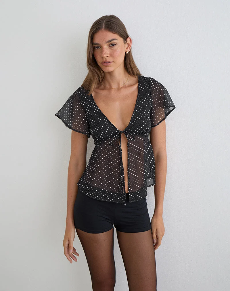 Blouse Kota en mousseline noire à petits pois