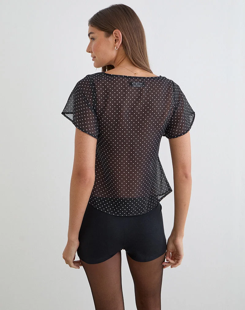 Blouse Kota en mousseline noire à petits pois