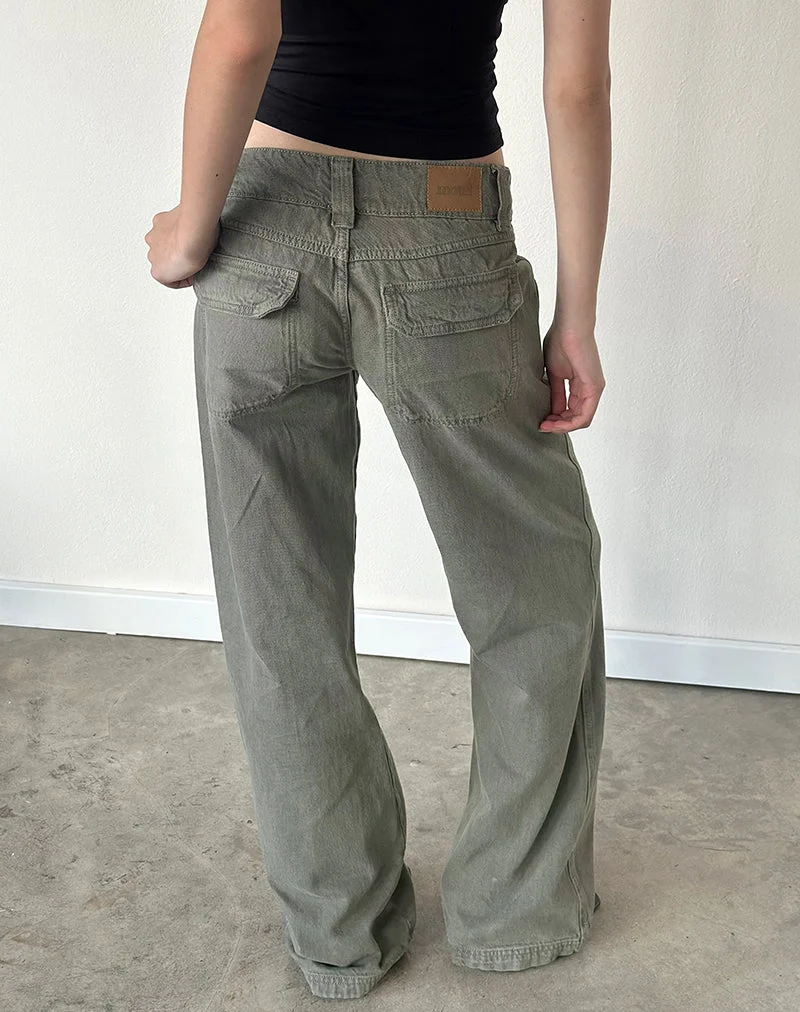 Jean cargo décontracté à taille basse, couleur olive