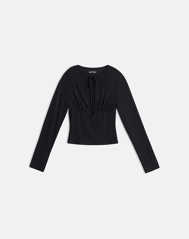 Haut à manches longues Yubin Keyhole en cupro noir