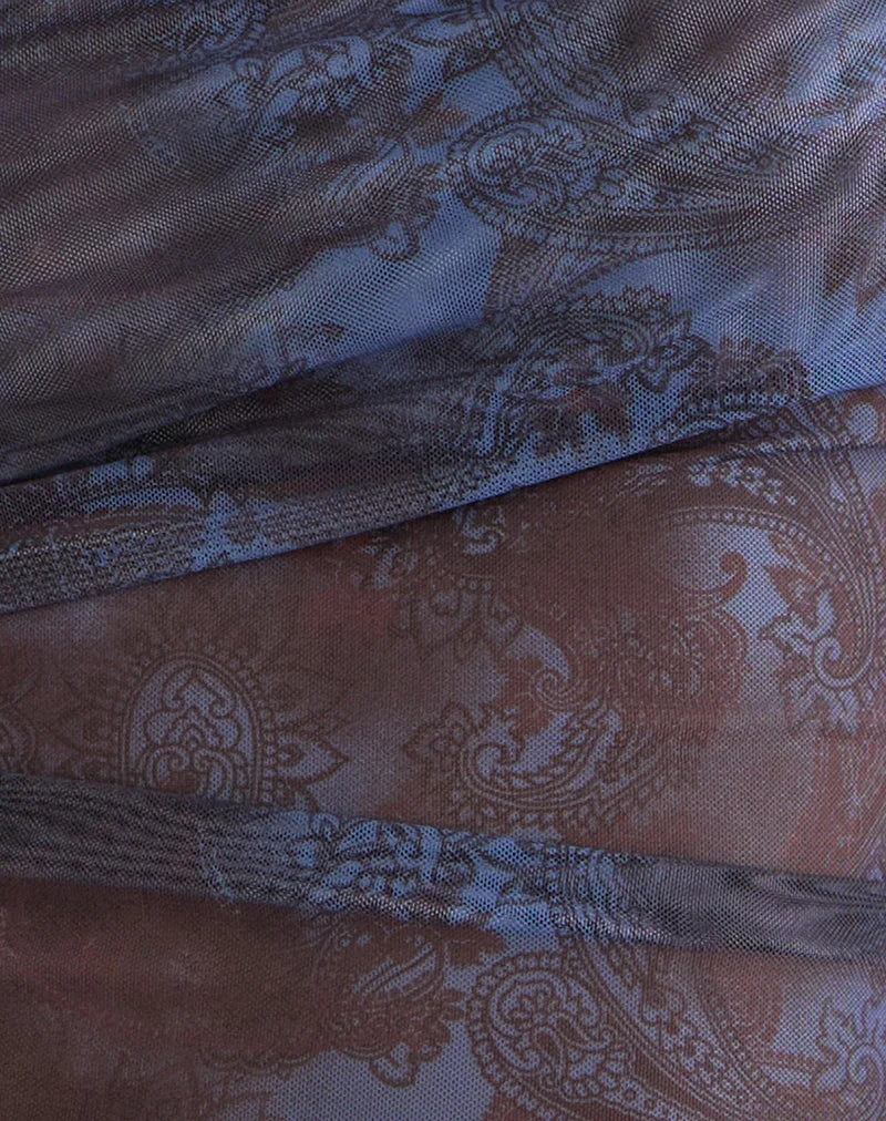 Haut dos nu Xiomara à motif cachemire bleu foncé