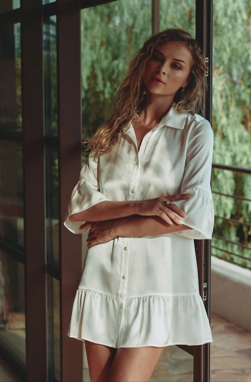 Robe chemise en soie blanche Calista