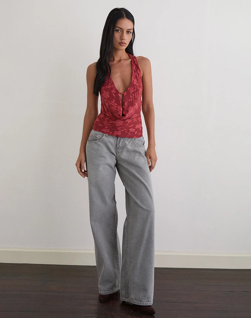 Yukari Plunge Top in Burnout Mesh Red