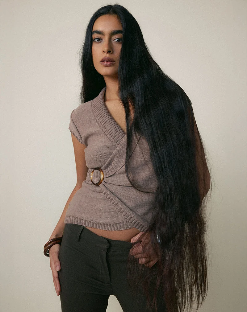 Haut Malya avec boucle en tricot taupe