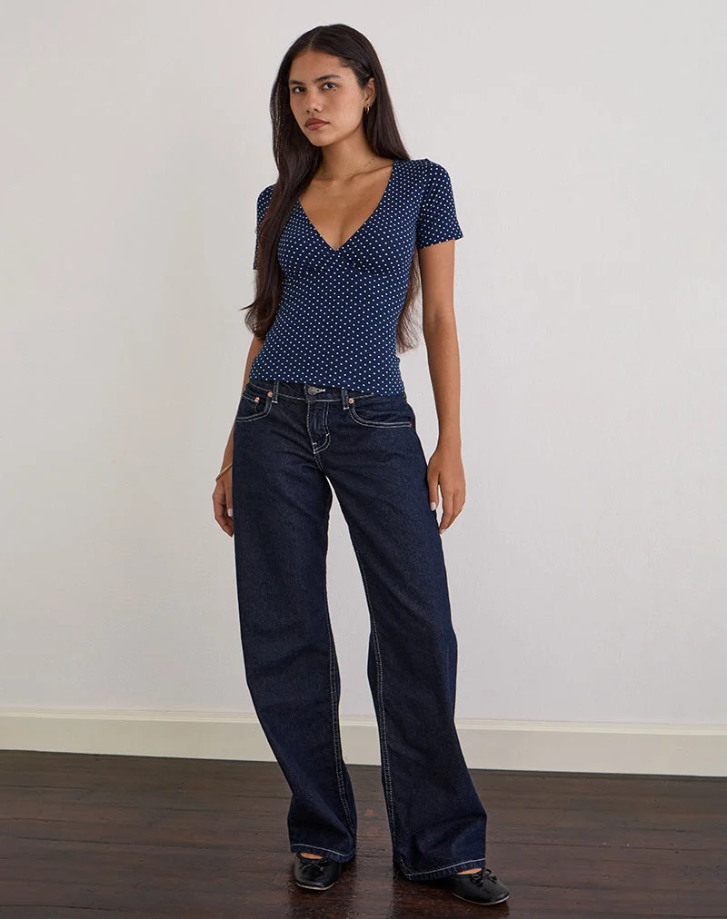 Haut Lobos Crossover en jersey micro pois bleu marine