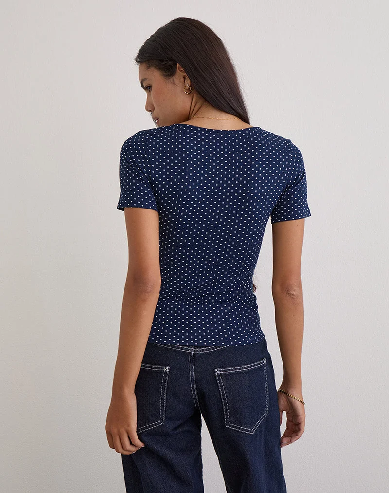 Haut Lobos Crossover en jersey micro pois bleu marine