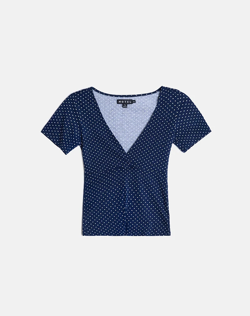 Haut Lobos Crossover en jersey micro pois bleu marine