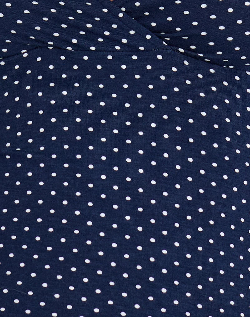 Haut Lobos Crossover en jersey micro pois bleu marine