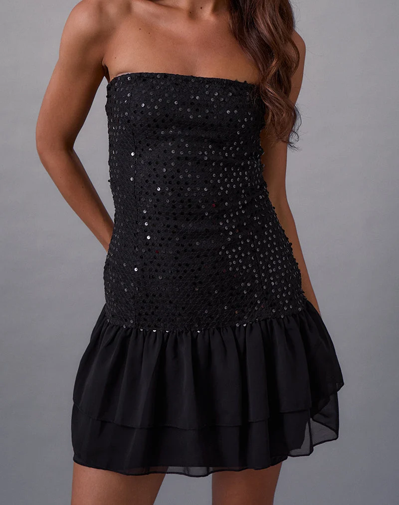 Robe corset Tinosa à volants et paillettes noires