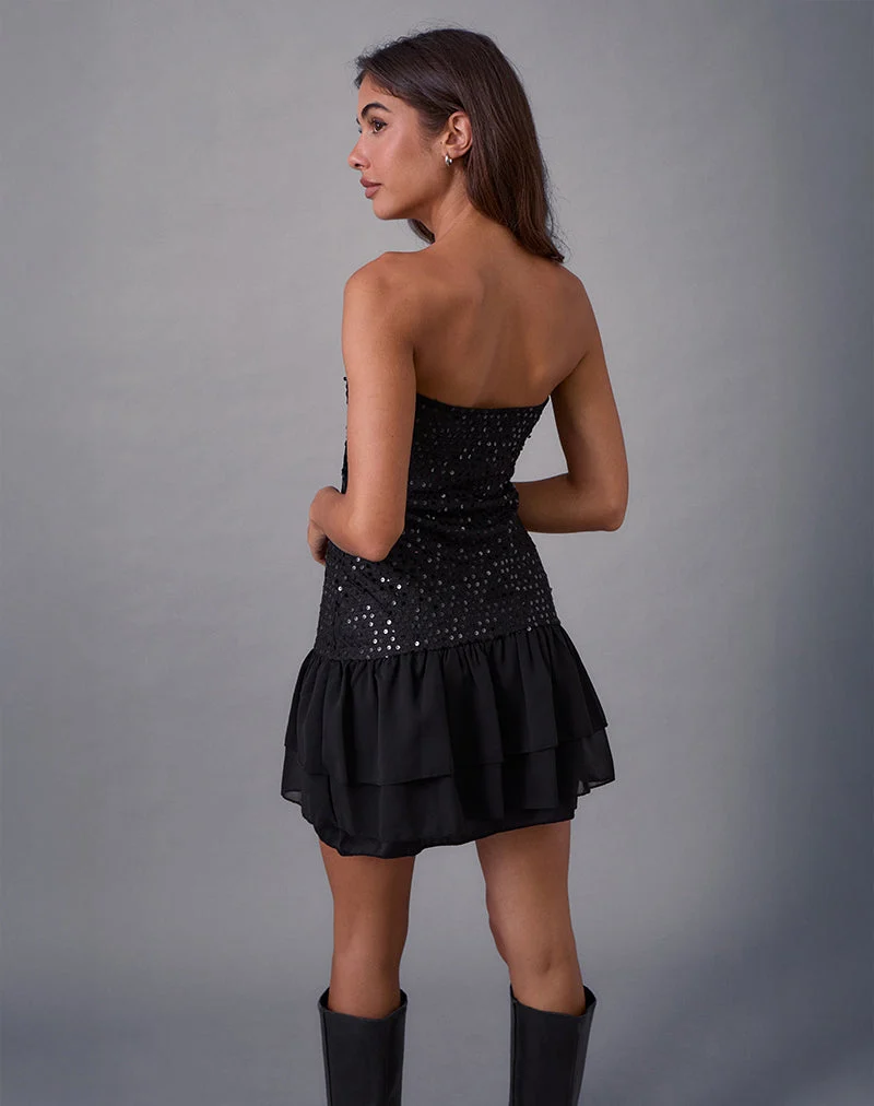 Robe corset Tinosa à volants et paillettes noires