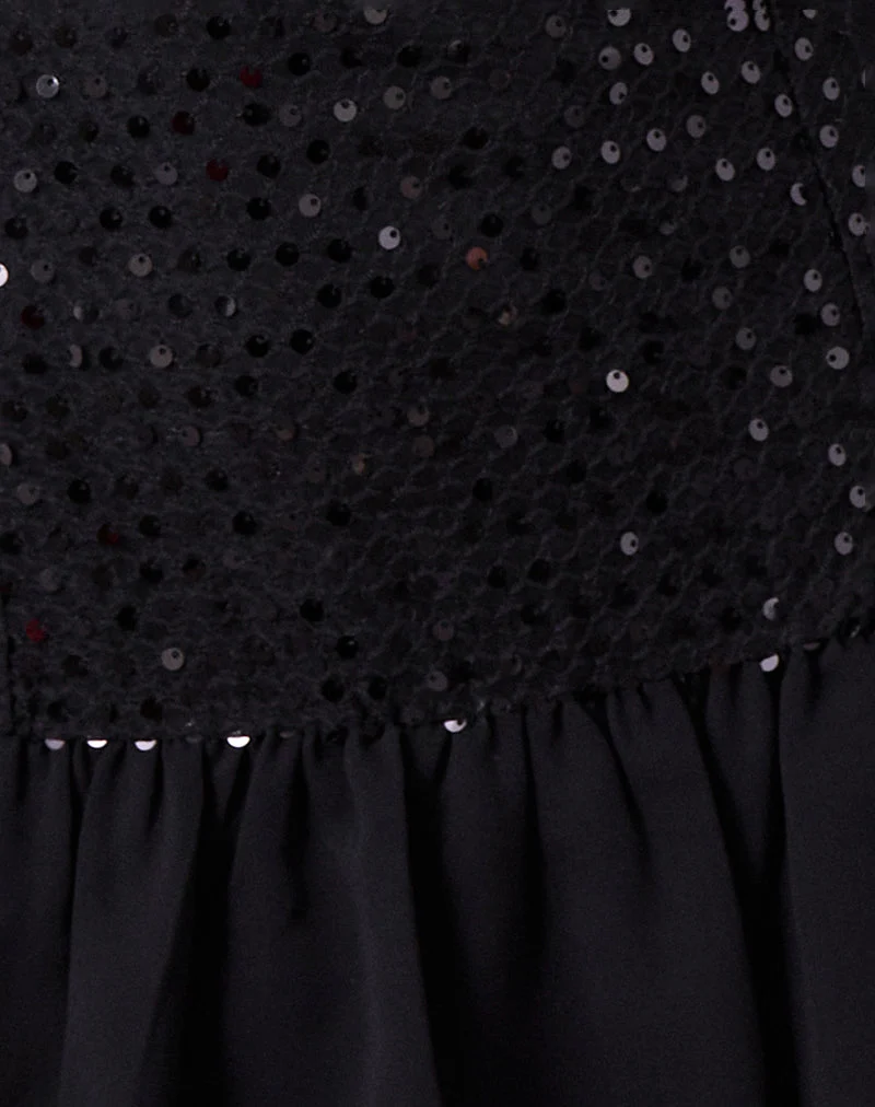Robe corset Tinosa à volants et paillettes noires