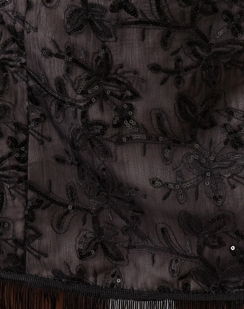 Minijupe Nivia en mousseline florale à paillettes noir