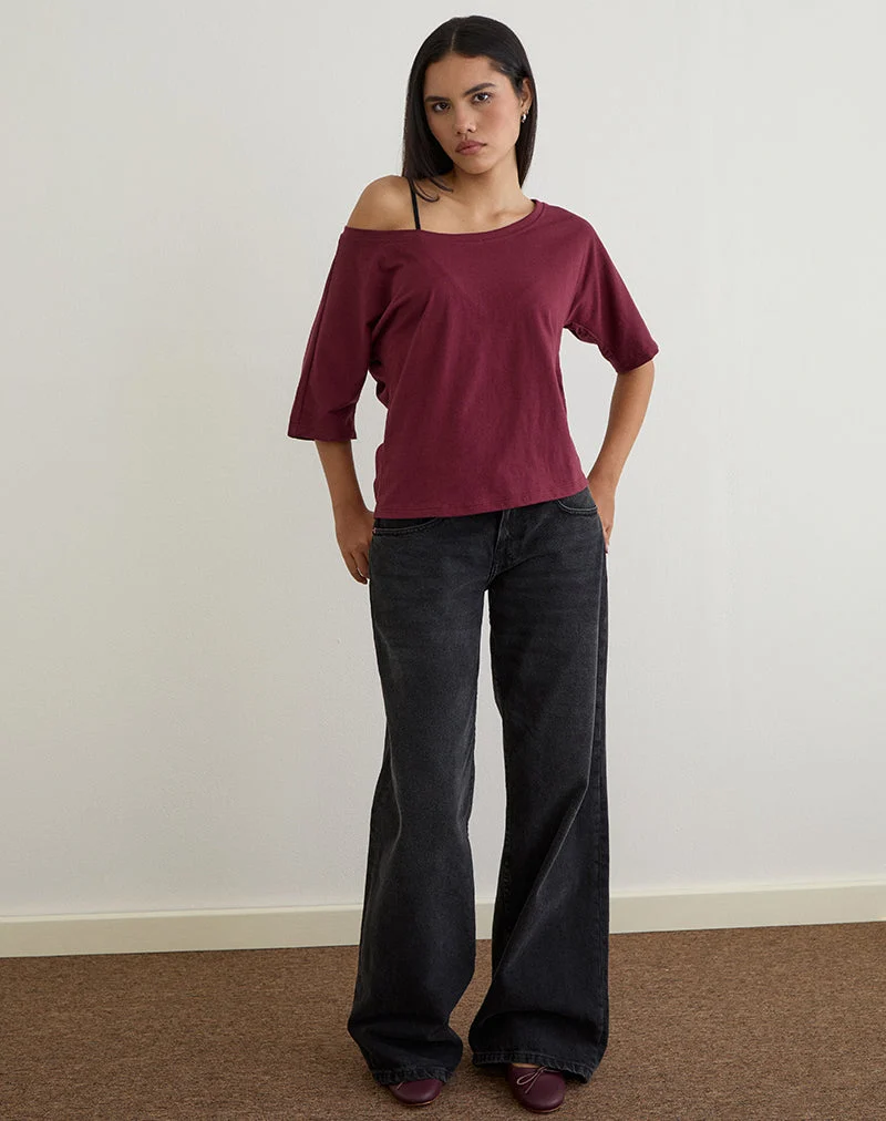 Daimin Off the Shoulder Top in Jersey Maroon (Top à épaules dénudées en jersey)