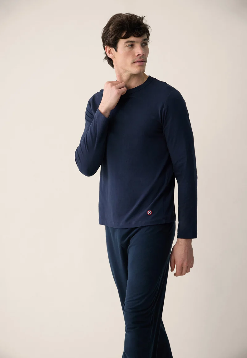 T-shirt homme bleu marine à manches longues en coton - Superbe Marine