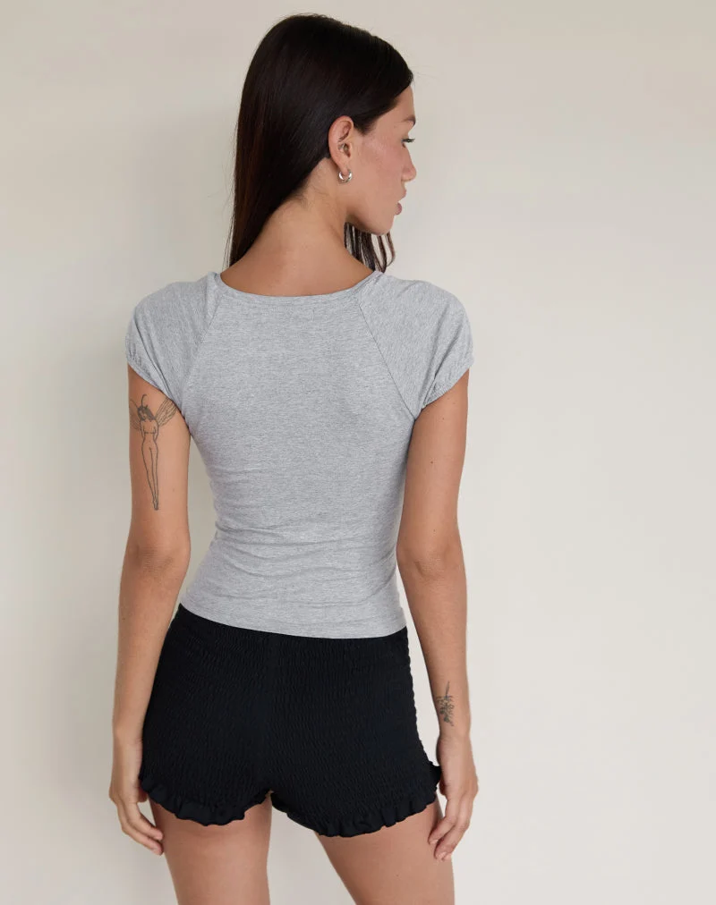 Chihiro Baby Tee Top à manches bouffantes en gris marron