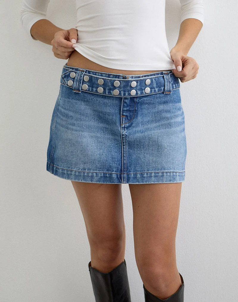 Mini-jupe en jean à ceinture, bleu délavé