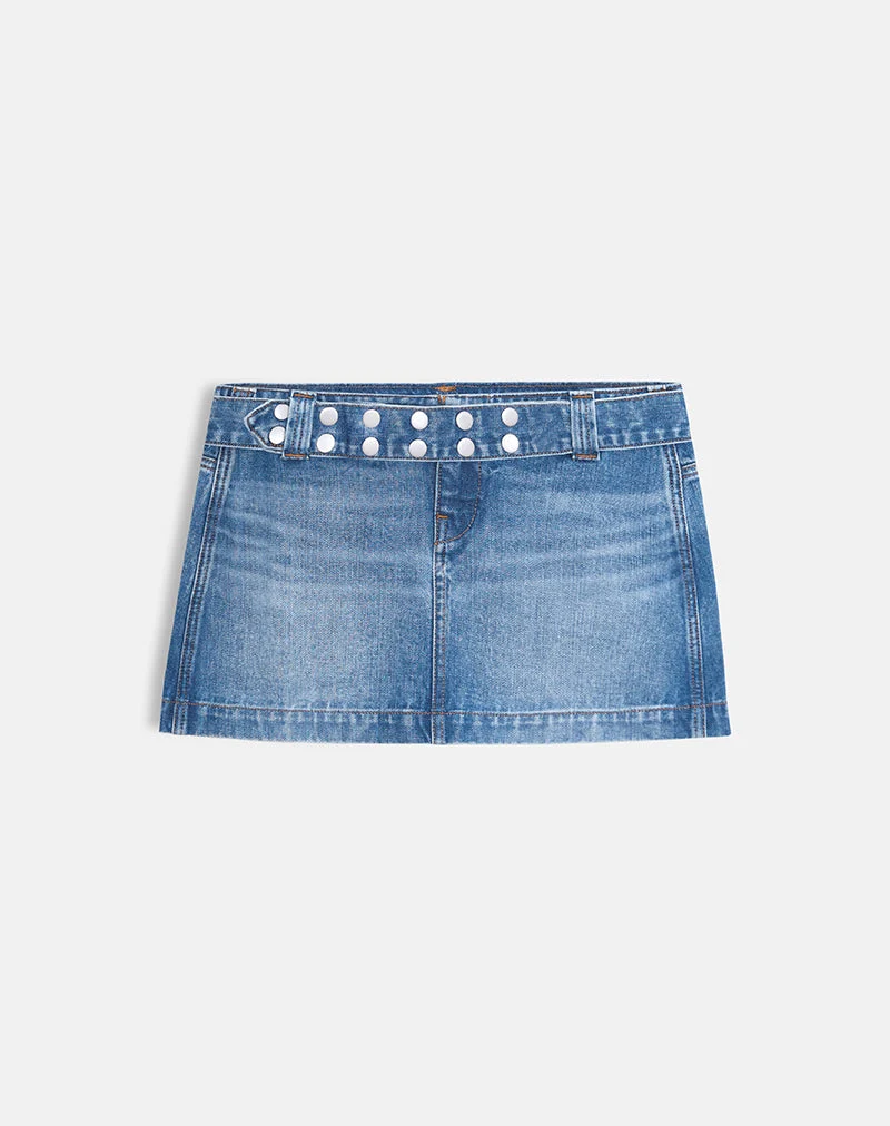 Mini-jupe en jean à ceinture, bleu délavé