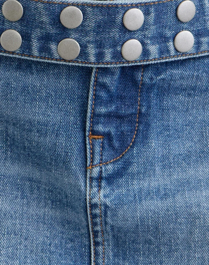 Mini-jupe en jean à ceinture, bleu délavé