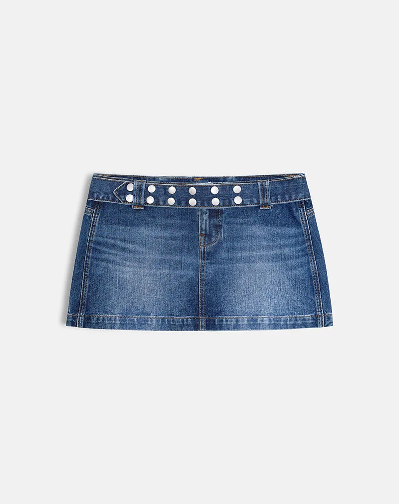 Mini-jupe en jean à ceinture, bleu foncé