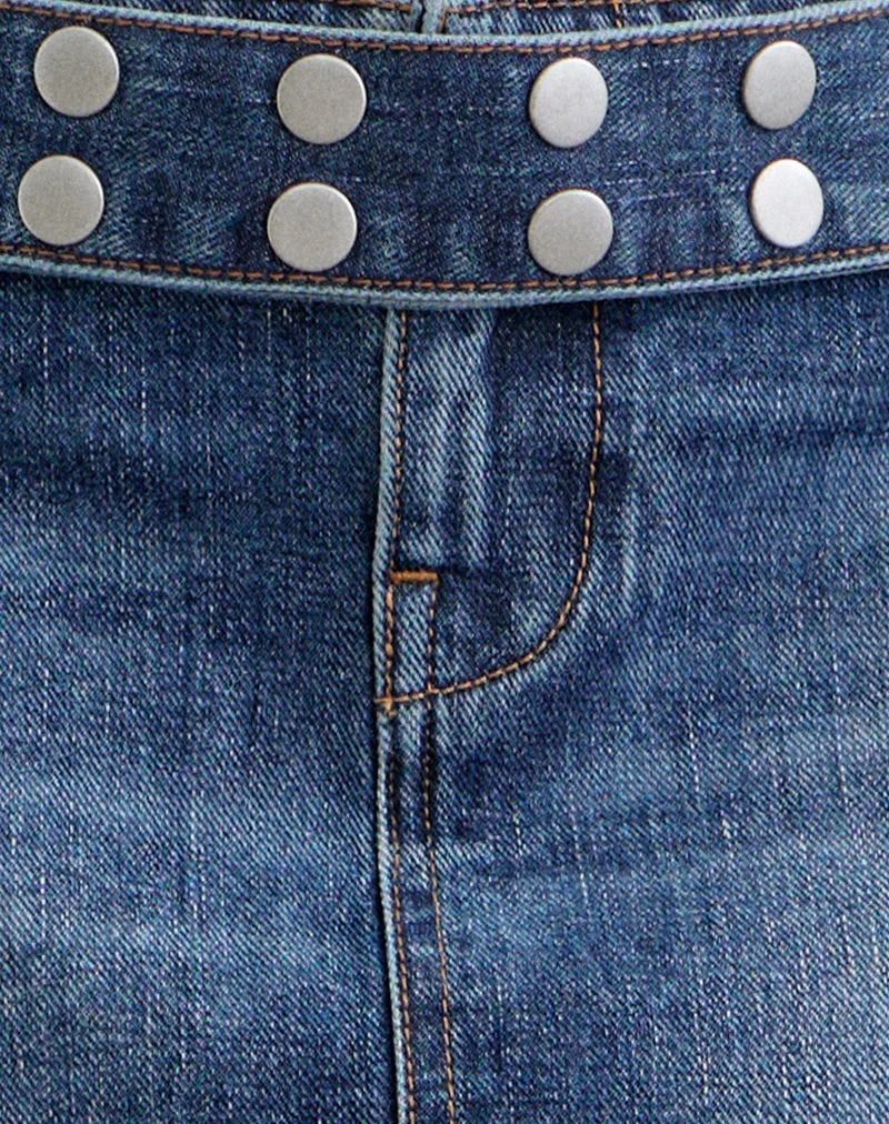 Mini-jupe en jean à ceinture, bleu foncé