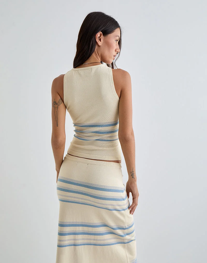 Gilet Natcha en crème avec rayures bleues et grises