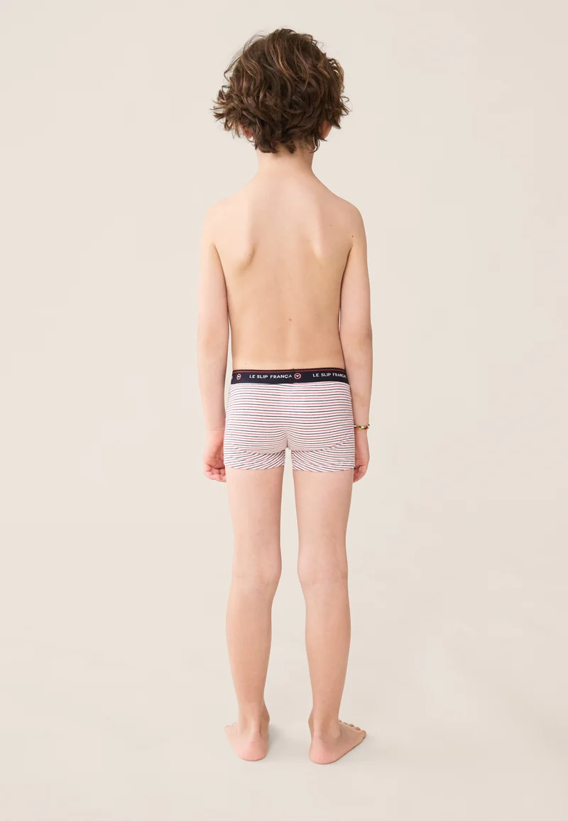Boxer enfant à rayures bleu blanc rouge en coton - Petit Joseph Rayures