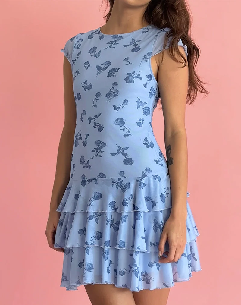 Mini robe Mirtilo en maille florale bleu encre