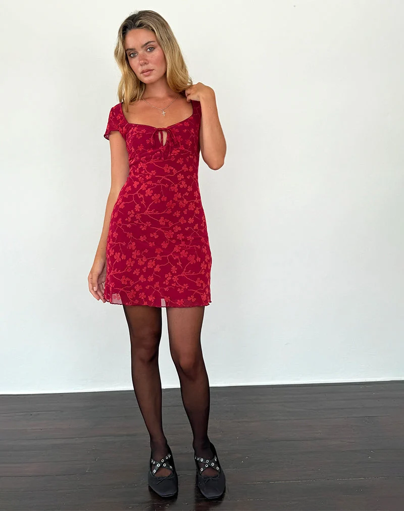 Mini robe Lashka en flocage floral grunge rouge