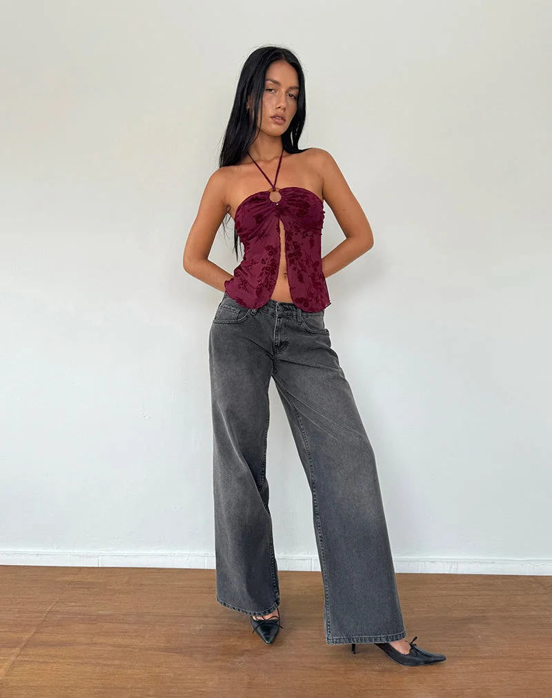 Top Janar en Botanical Flower Maroon