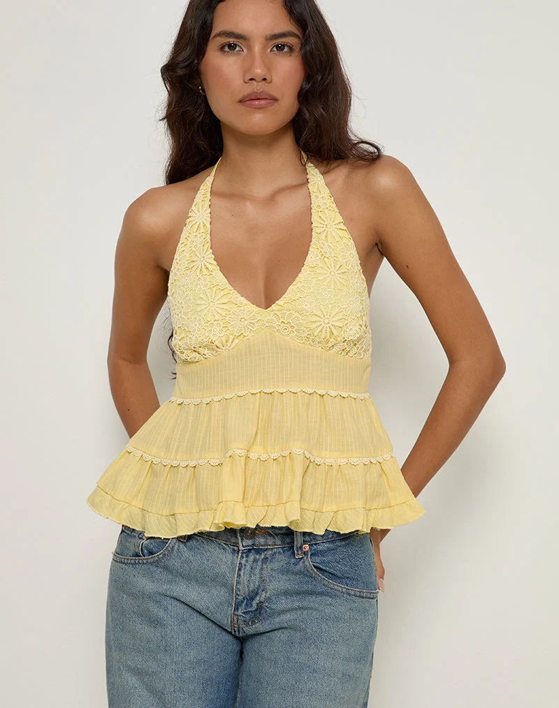 Juanita Frill Halterneck Top in Yellow
