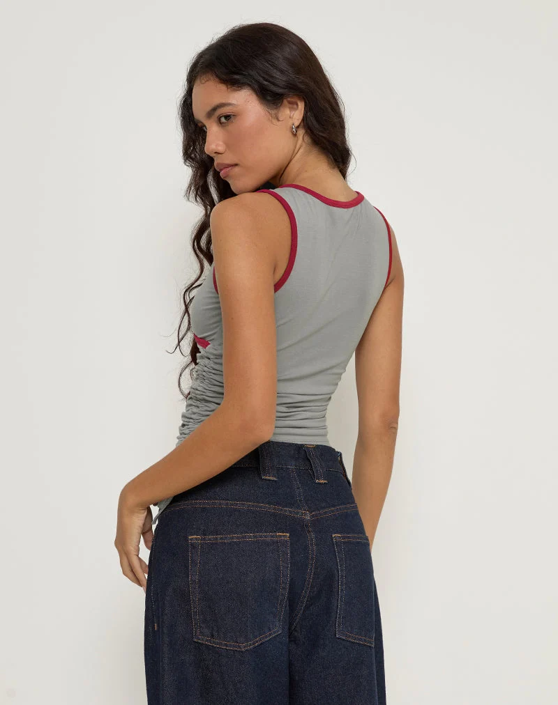 Laird Wrap Top in Grey with Adrenaline Red Binding (Top enveloppant Laird en gris avec fixation rouge adrénaline)