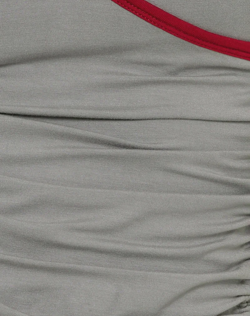 Laird Wrap Top in Grey with Adrenaline Red Binding (Top enveloppant Laird en gris avec fixation rouge adrénaline)