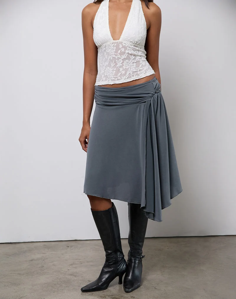 Jupe midi asymétrique Harlan, gris Cupro