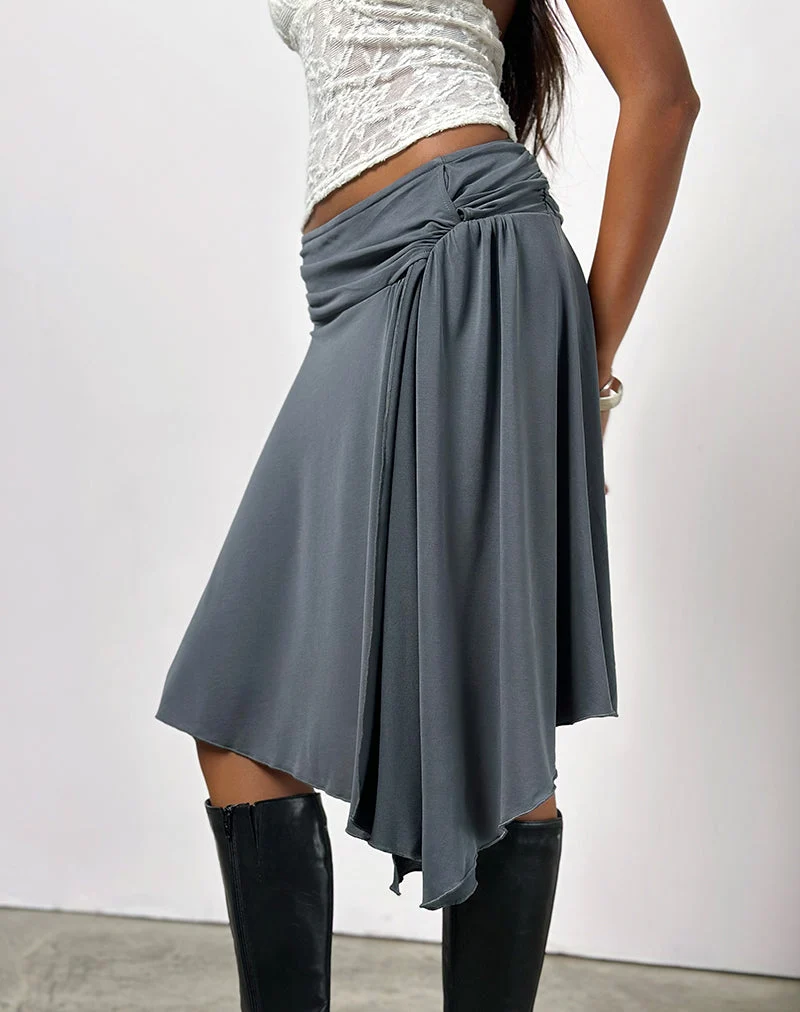 Jupe midi asymétrique Harlan, gris Cupro
