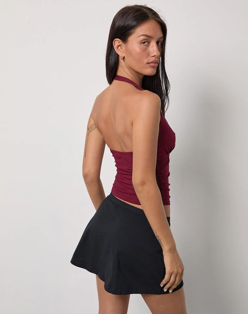 Cosmo Halterneck Top in Jersey Burgundy